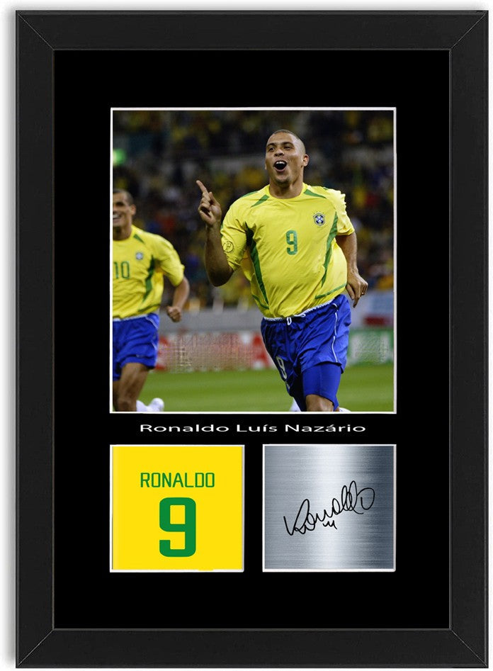 Ronaldo Brazil Football Poster Signed Print Photo A4 Wall Art Framed