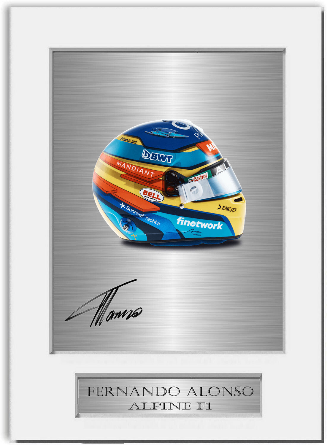 Fernando Alonso Alpine F1 Formula 1 2022 Helmet Signed Photo Display Mount A4