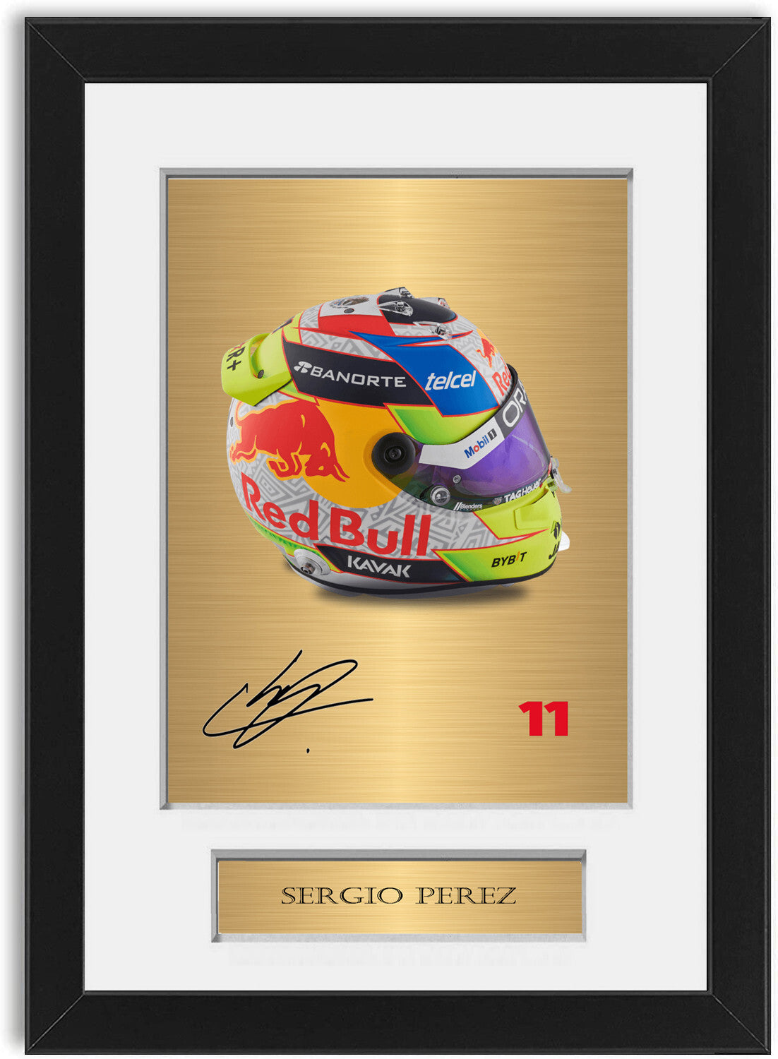 Sergio Perez Red Bull F1 Driver Helmet 2023 Signed Photo Display Mount A4 Framed