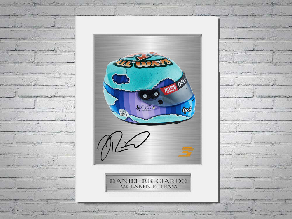 Daniel Ricciardo McLaren F1 Formula 1 2021 Helmet Signed Photo Display Mount A4 