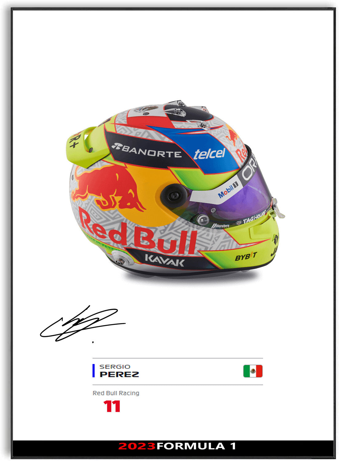 Sergio Perez Red Bull Racing F1 Formula 1 2023 Helmet Signed Poster A4