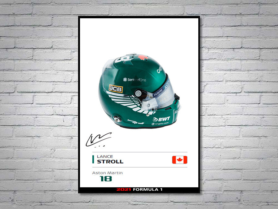 Lance Stroll Aston Martin F1 Formula 1 2021 Helmet Signed Poster A4