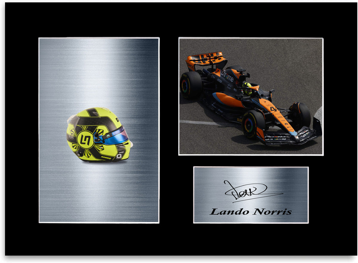 Lando Norris Formula 1 Driver 2023 Helmet Signed Photo Display Mount A4