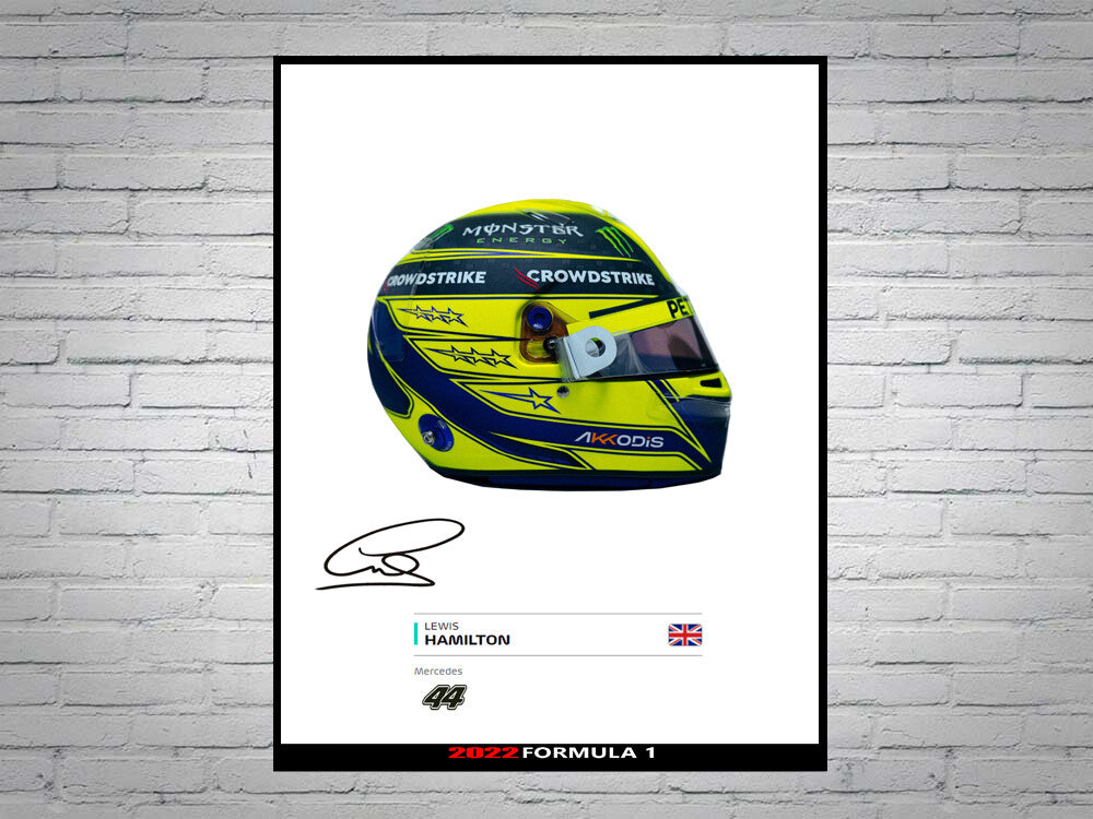 Lewis Hamilton Mercedes F1 Formula 1 2022 Helmet Signed Poster A4