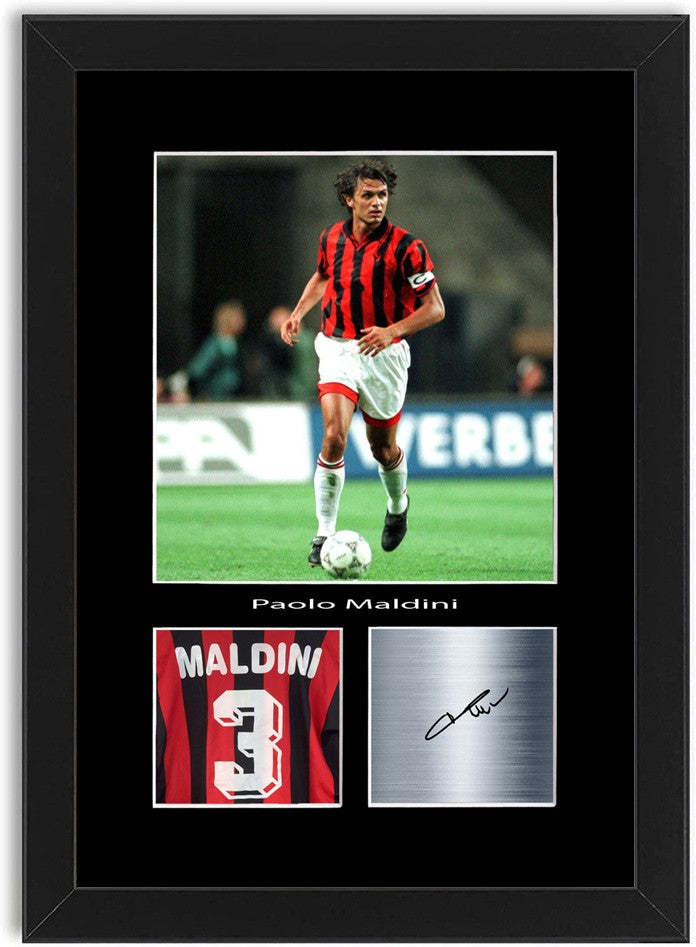 Paolo Maldini Football Player Poster Signed Print Photo A4 Wall Art Framed