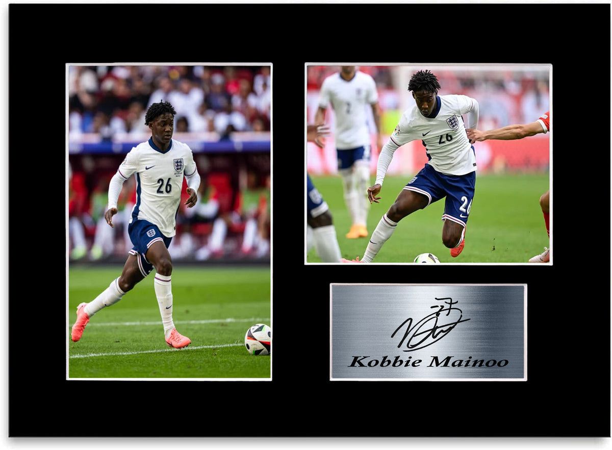 Kobbie Mainoo England Euro 2024 Football Player mounted display by LJW Prints