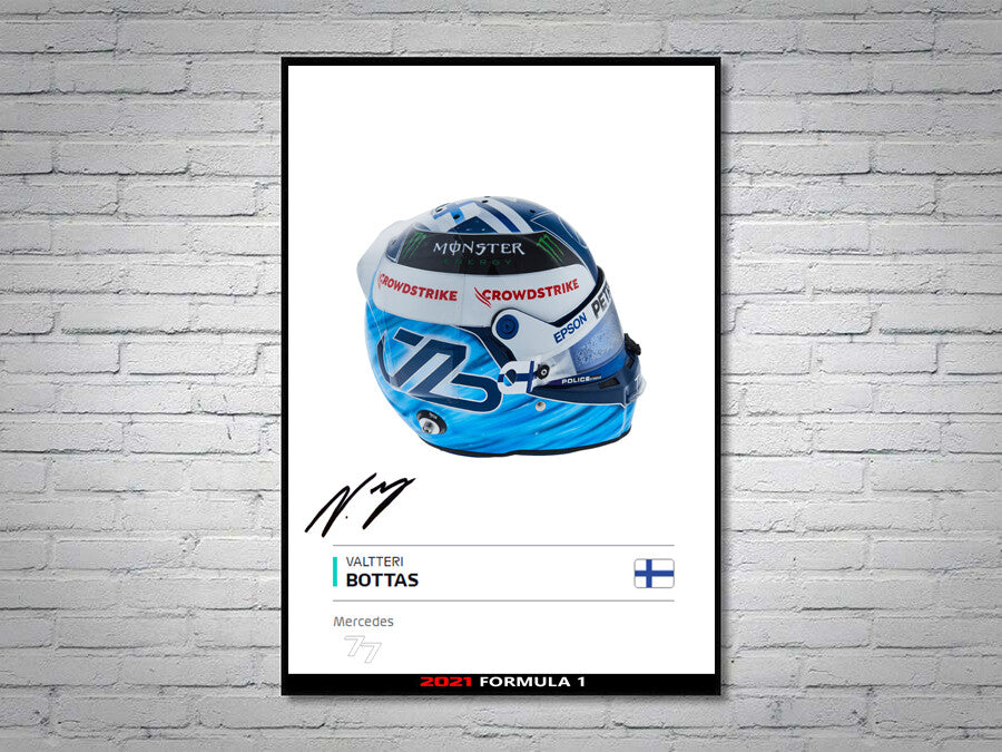 Valtteri Bottas Mercedes F1 Formula 1 2021 Helmet Signed Poster A4