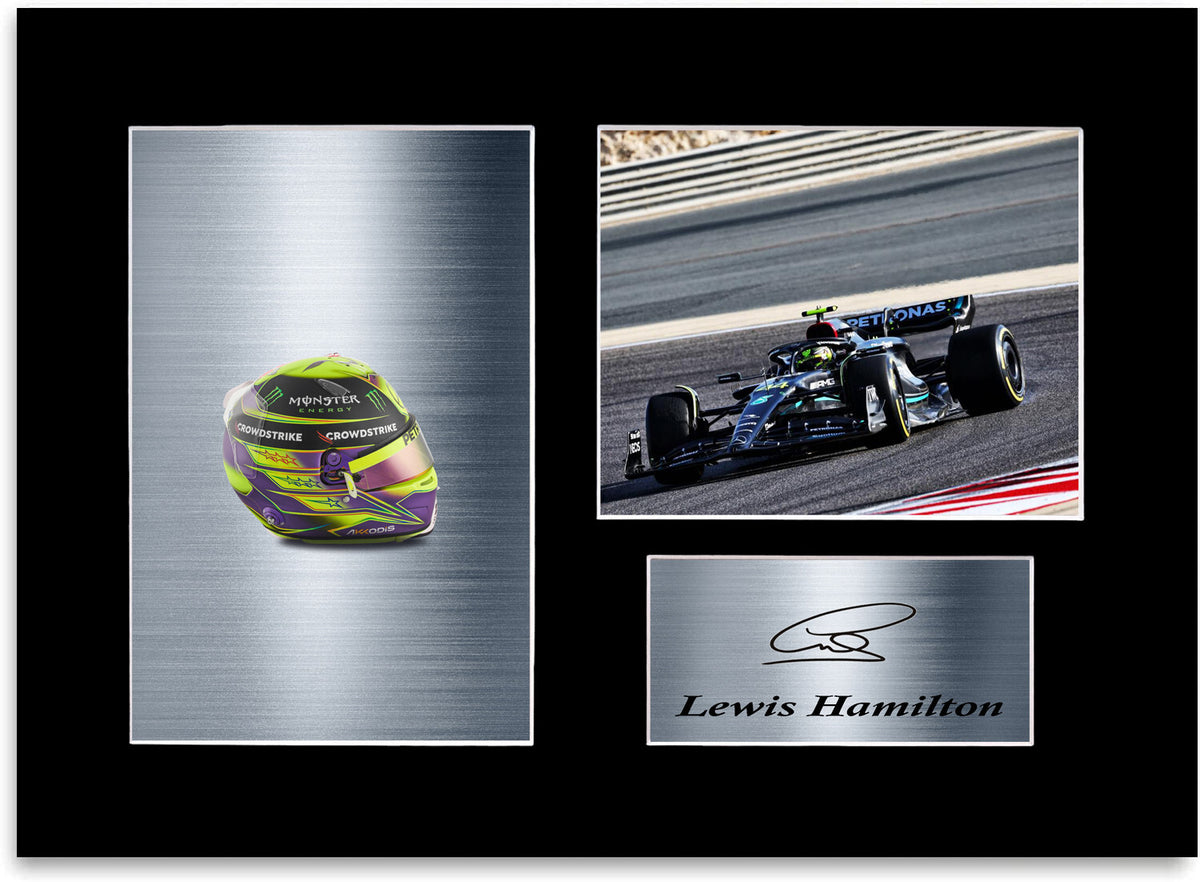 Lewis Hamilton Formula 1 Driver Car Helmet Signed Photo Display Mount A4 2023