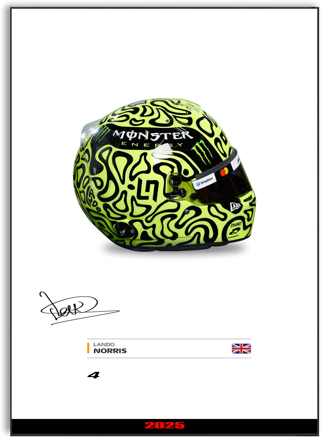 Lando Norris 2025 Helmet For Mclaren F1 Fans unframed poster by LJW Prints