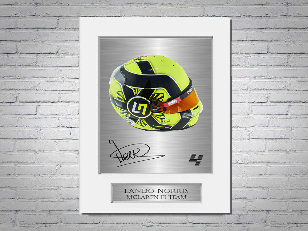 Lando Norris McLaren F1 Formula 1 2021 Helmet Signed Photo Display Mount A4 