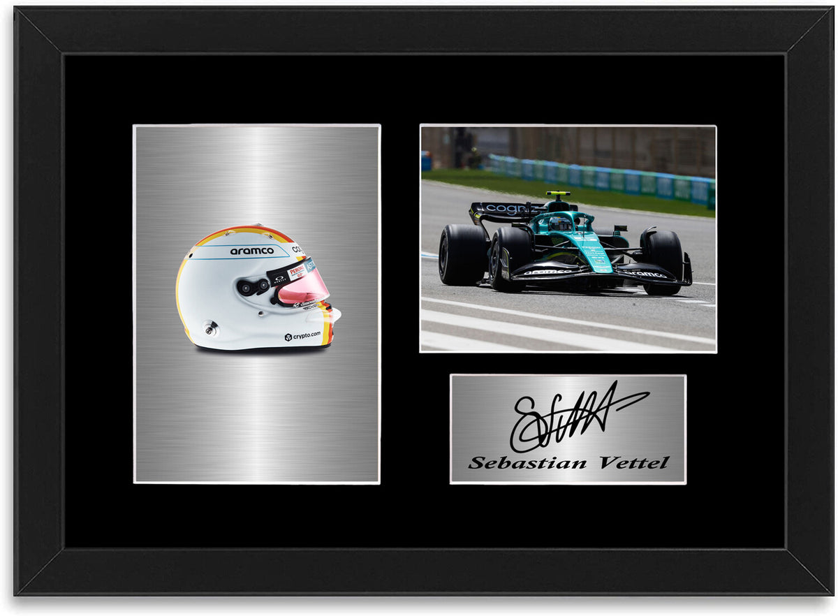 Sebastian Vettel F1 Driver 2022 Car Helmet Signed Photo Display Mount A4 Framed