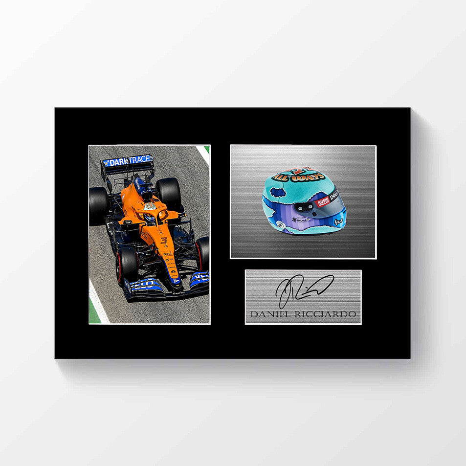 Daniel Ricciardo Formula 1 Driver 2021 Helmet Signed Photo Display Mount A4 