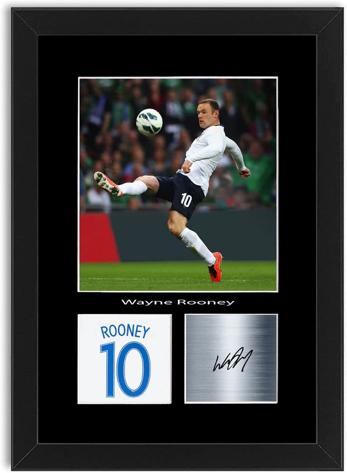 Wayne Rooney England Football Poster Signed Print Photo A4 Wall Art Framed