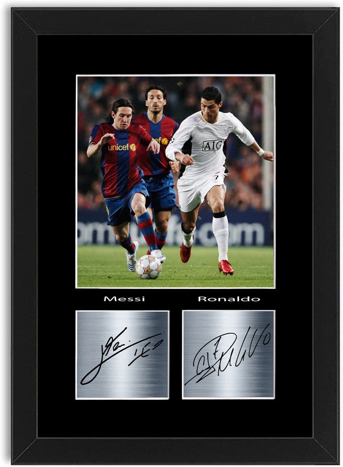 Messi And Ronaldo Football Players Poster Signed Print Photo A4 Wall Art Framed
