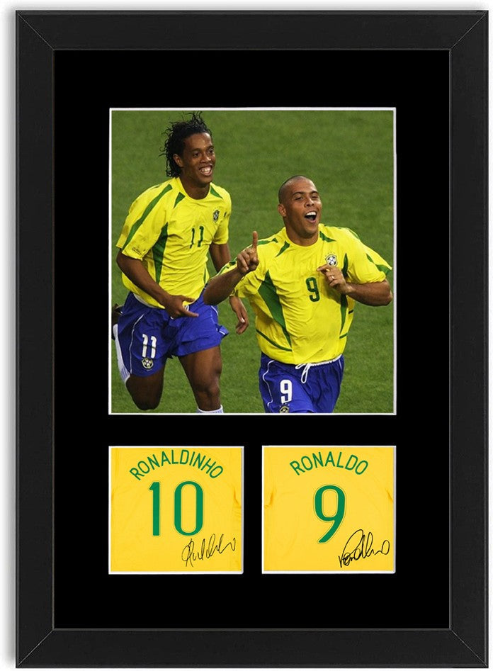 Ronaldo And Ronaldinho Football Poster Signed Print Photo A4 Wall Art Framed