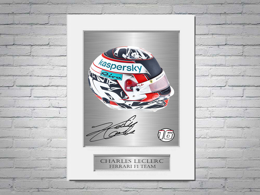 Charles Leclerc Ferrari F1 2021 Helmet Signed Photo Display Mount A4 