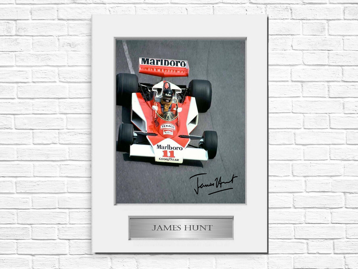 James Hunt F1 Champion Signed Photo Display Mount A4 