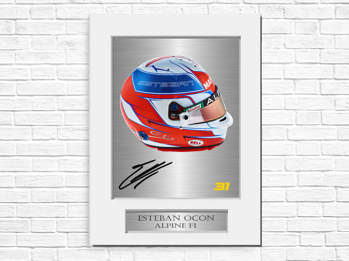 Esteban Ocon Alpine F1 Driver 2021 Helmet Signed Photo Display Mount A4 