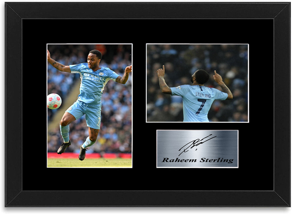 Raheem Sterling Man city Player Printed Signed Photo Display Framed Poster A4