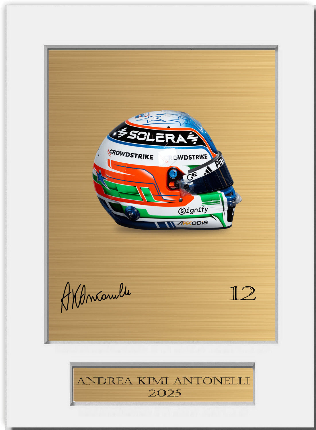 Andrea Kimi Antonelli 2025 Helmet For F1 Fans mounted display by LJW Prints
