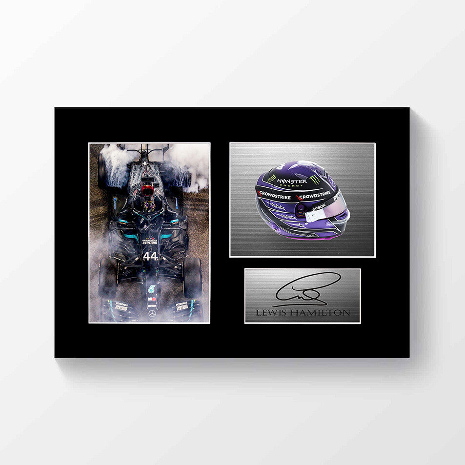 Lewis Hamilton Formula 1 Driver 2021 Helmet Signed Photo Display Mount A4 