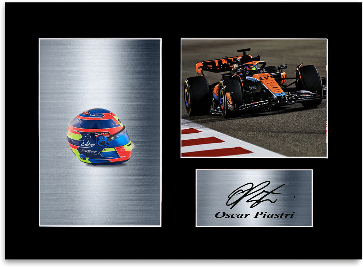 Oscar Piastri Formula 1 Driver 2023 Helmet Signed Photo Display Mount A4
