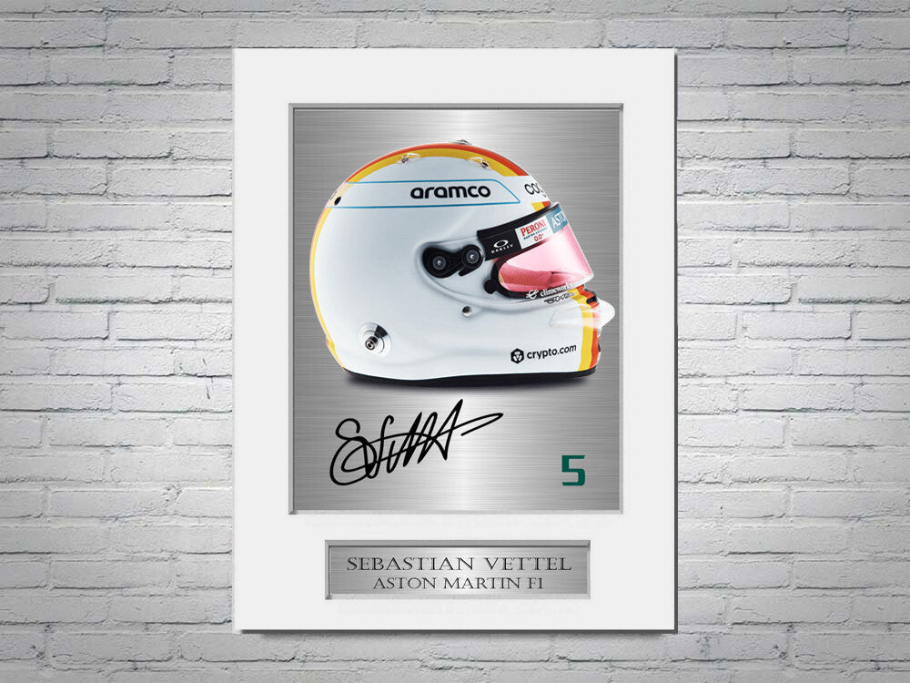 Sebastian Vettel Aston Martin F1 2022 Helmet Signed Photo Display Mount A4
