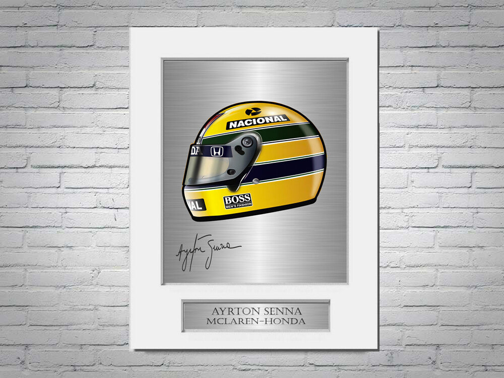 Ayrton Senna Mclaren F1 Formula 1 Champion Helmet Photo Display Mount A4