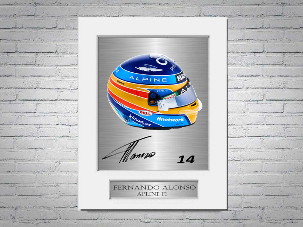 Fernando Alonso Alpine F1 Formula 1 2021 Helmet Signed Photo Display Mount A4 
