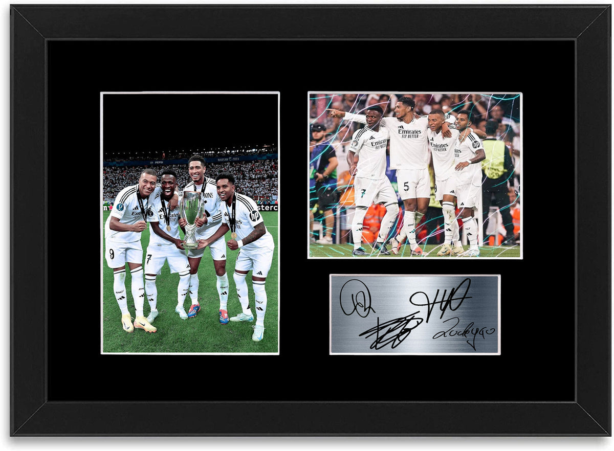 Bellingham Mbappe Vini Rodrygo Real Madrid framed print by LJW Prints