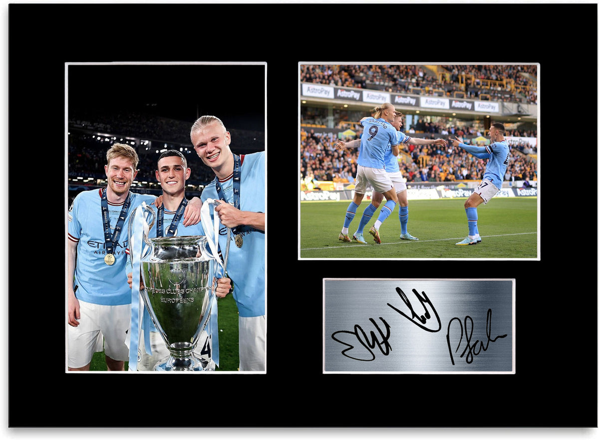 Haaland Foden De Bruyne Man City Player mounted display by LJW Prints