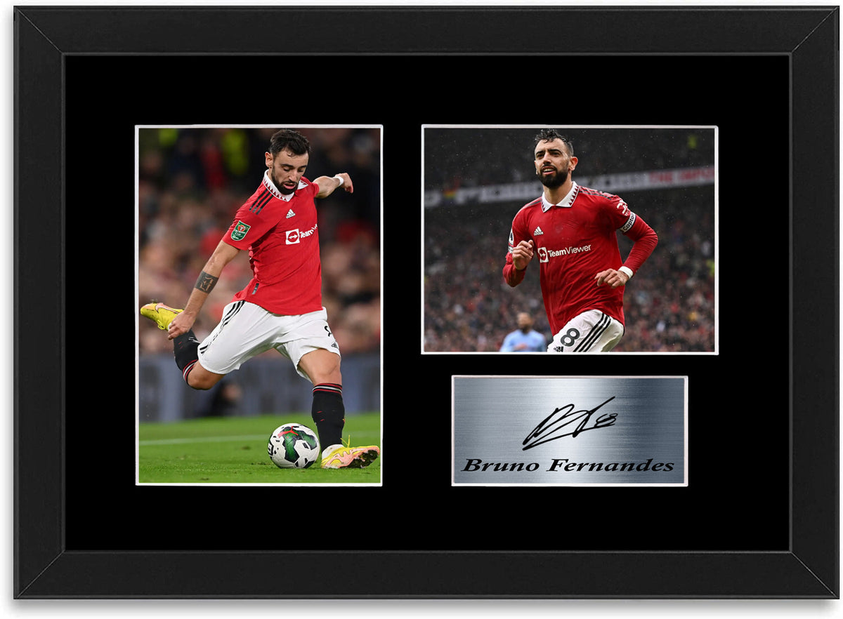 Bruno Fernandes Man United Player Printed Signed Photo Display Framed Poster A4