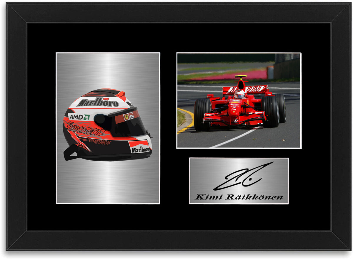 Kimi Raikkonen Formula 1 2007 Champion Helmet Signed Poster A4 Framed