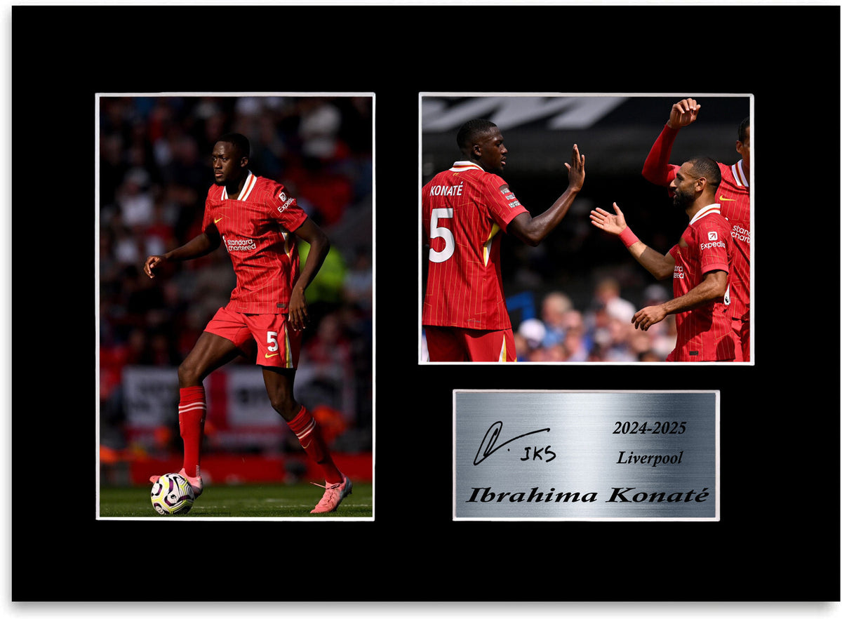Ibrahima Konate Liverpool Player mounted display by LJW Prints