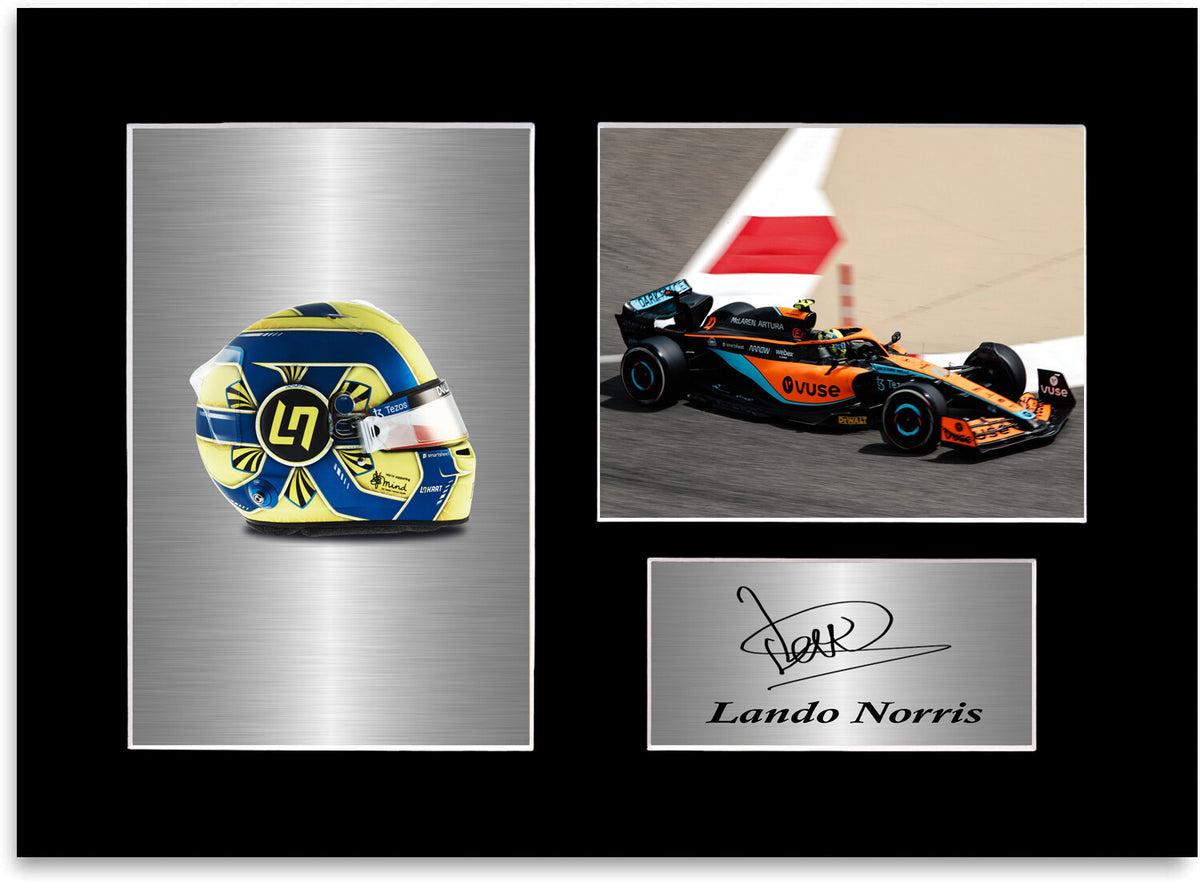 Lando Norris Formula 1 2022 Car Helmet Signed Photo Display Mount A4 