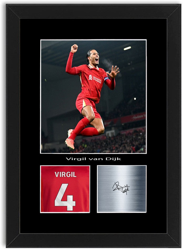 Virgil van Dijk Football Player Poster Signed Print Photo A4 Wall Art Framed