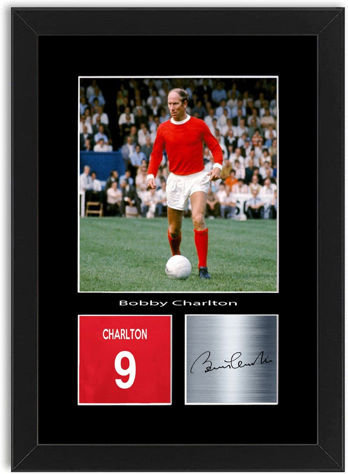 Bobby Charlton England Football Poster Signed Print Photo A4 Wall Art Framed