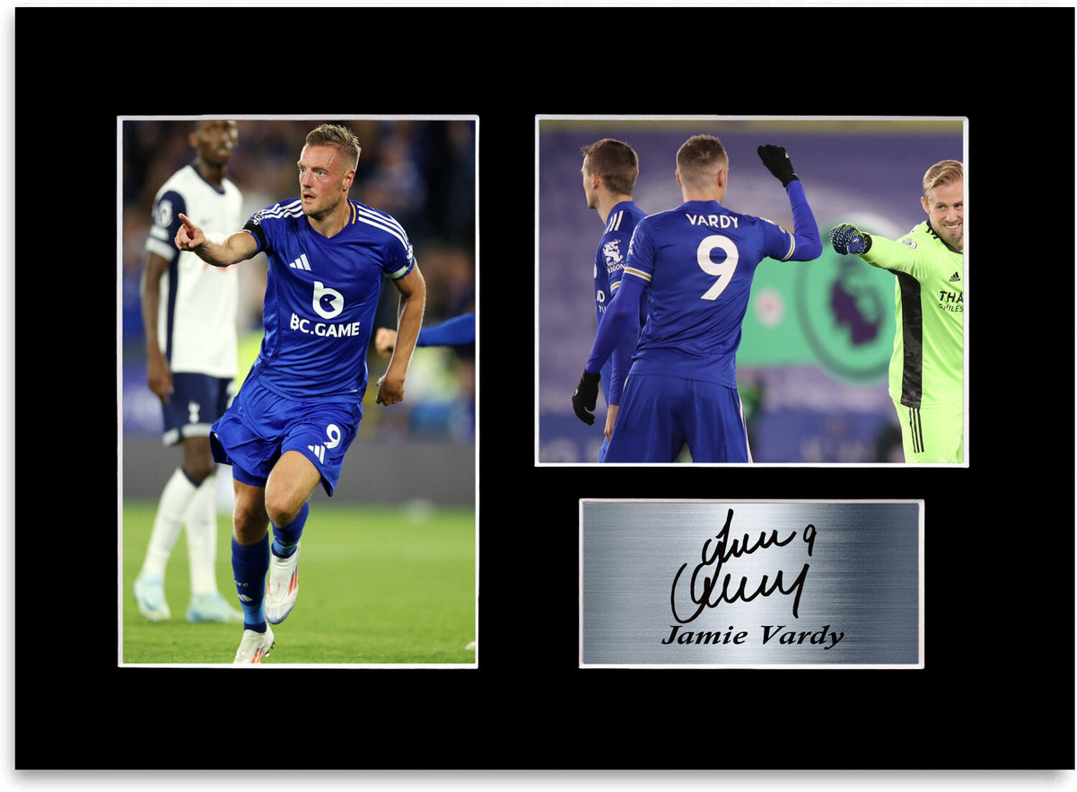 Jamie Vardy Leicester Player mounted display by LJW Prints