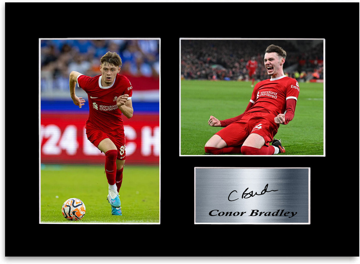 Conor Bradley Liverpool Player mounted display by LJW Prints