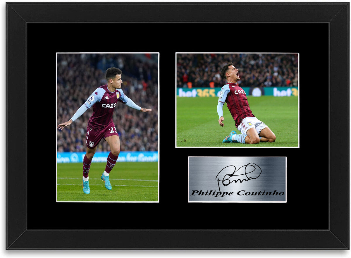 Philippe Coutinho Aston Villa Player Signed Photo Display Mount A4 Framed