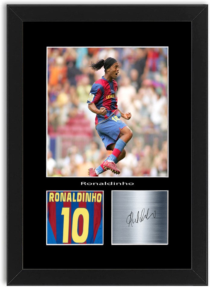 Ronaldinho Brazil Football Player Poster Signed Print Photo A4 Wall Art Framed