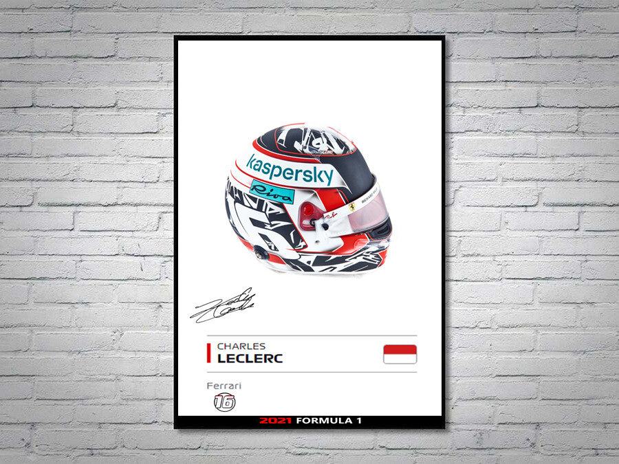 Charles Leclerc Ferrari F1 Formula 1 2021 Helmet Signed Poster A4