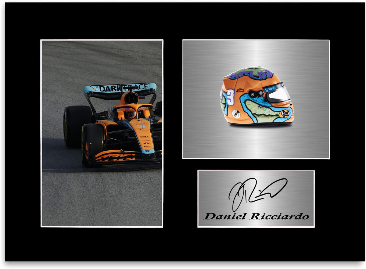 Daniel Ricciardo Formula 1 Car Helmet Signed Photo Display Mount A4 2022 