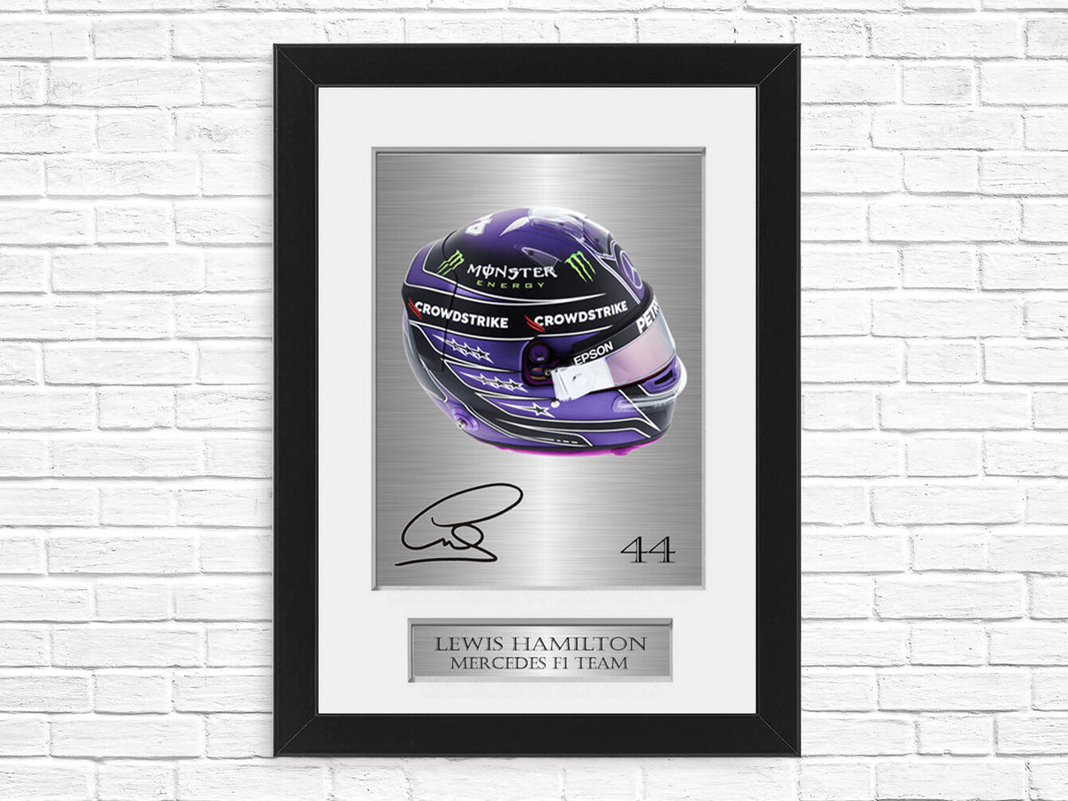 Lewis Hamilton Formula 1 2021 Helmet Signed Poster A4 Black Framed