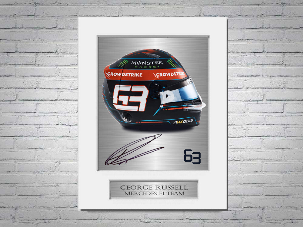 George Russell Williams F1 2022 Helmet Signed Photo Display Mount A4