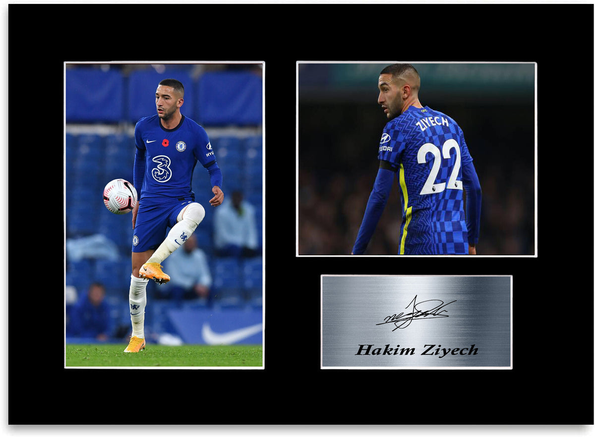 Hakim Ziyech Chelsea Player Printed Signed Photo Display Mount Gift A4