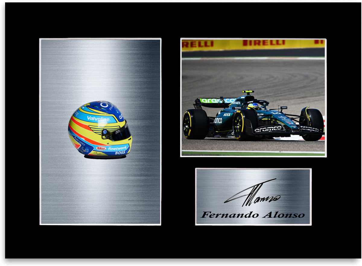 Fernando Alonso Formula 1 Driver 2024 mounted display by LJW Prints
