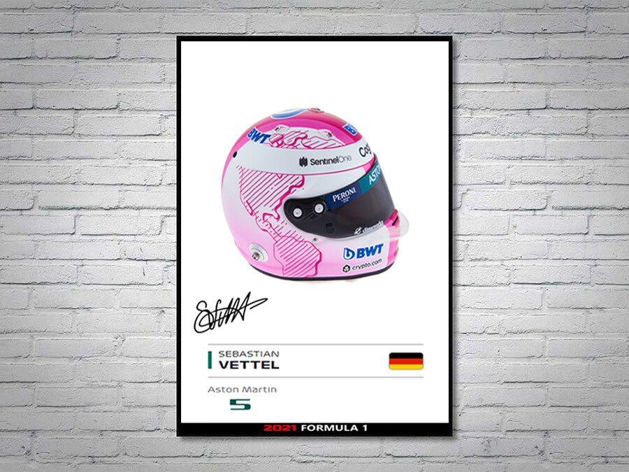 Sebastian Vettel Aston Martin F1 Formula 1 2021 Helmet Signed Poster A4