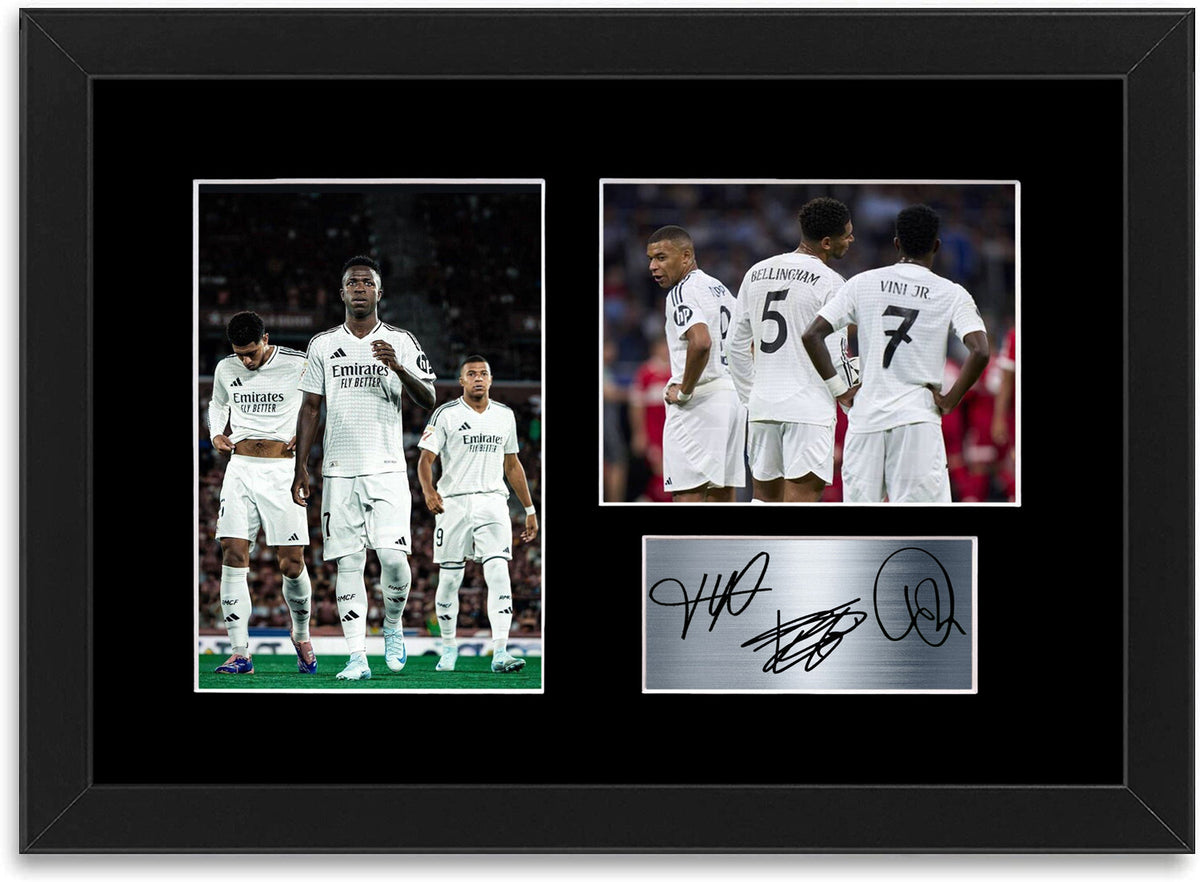 Bellingham Mbappe Vini Jr Real Madrid framed print by LJW Prints