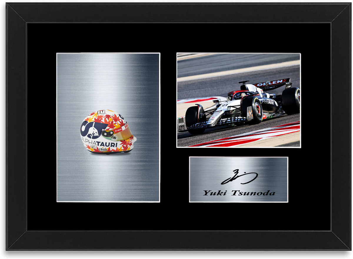 Yuki Tsunoda Formula 1 Driver 2023 Helmet Signed Photo Display Mount A4 Framed